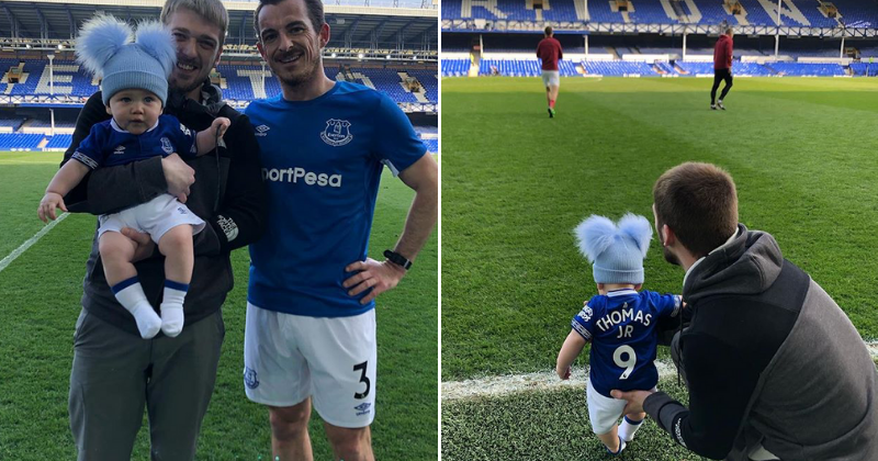 Alfie Evans' father proudly shows off baby son Thomas at Everton game