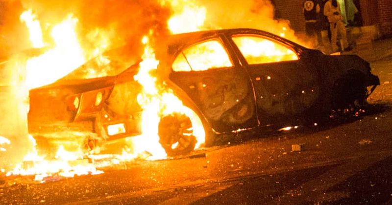 3-year-old girl dies trapped inside burning car behind chained doors even as father abandons vehicle