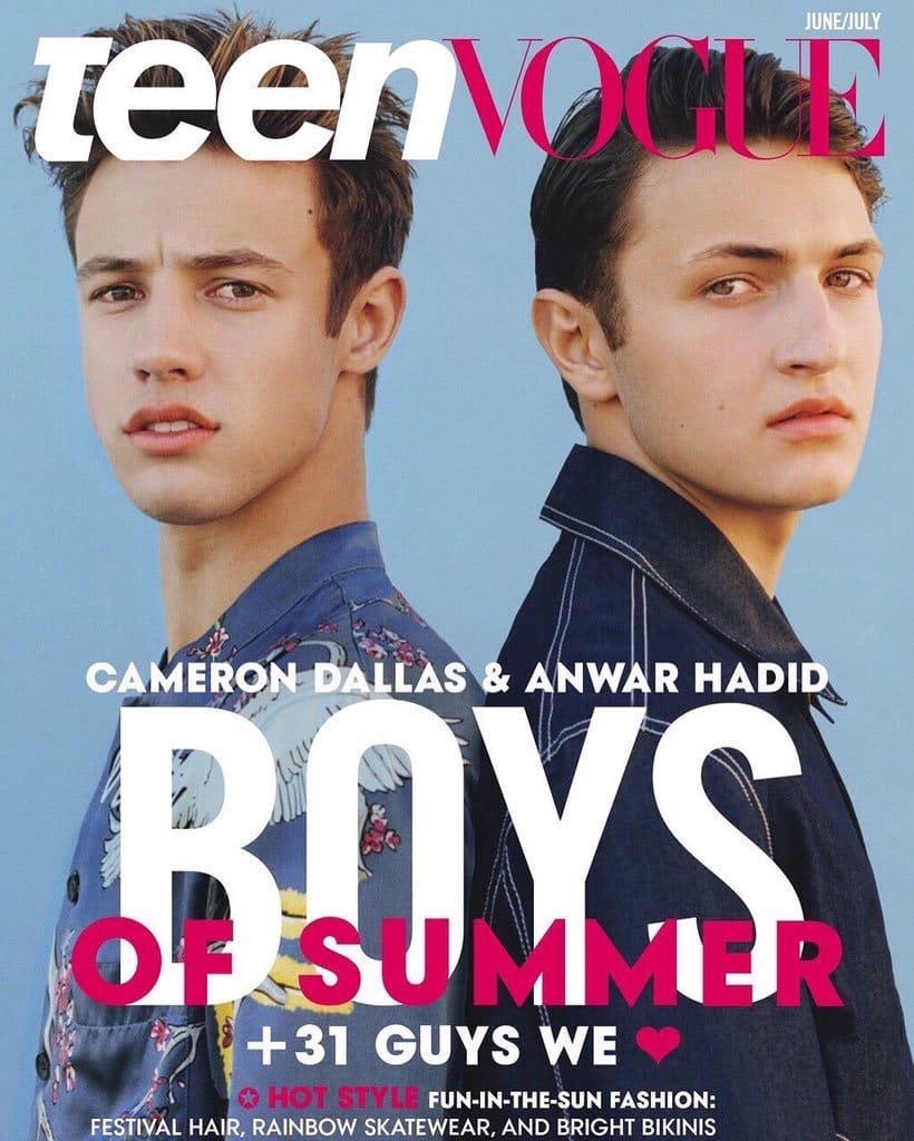 Cameron Dallas and Anwar Hadid on the cover of Teen Vogue (Twitter)