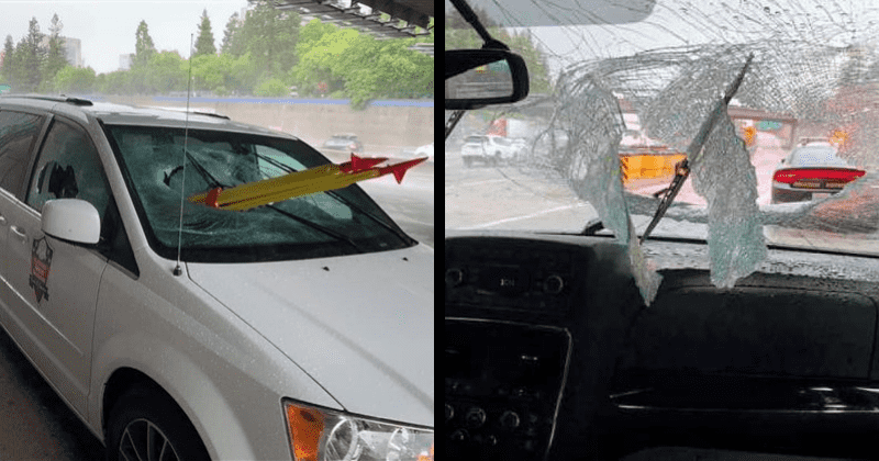 Veteran left with punctured lung and broken ribs after tripod thrown from highway overpass crashes through car's windshield