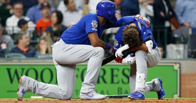 Cubs outfielder Albert Almora Jr. breaks down in tears after his line-drive strikes a toddler sitting in the stands