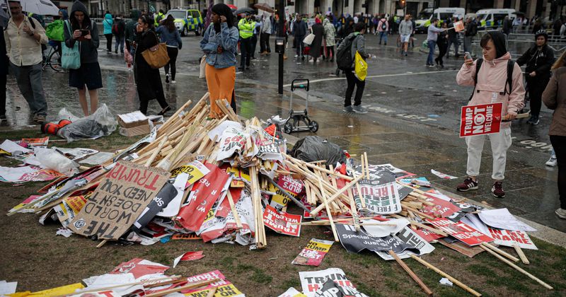 Anti-Trump protesters leave piles of litter on London streets after march against president's environment policy