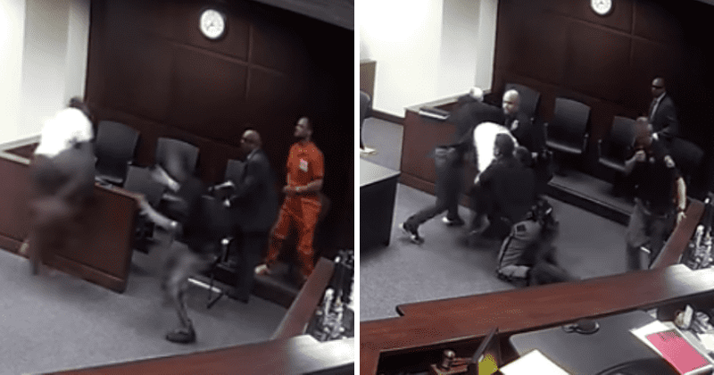 Murdered woman's son jumps over courtroom barrier to attack man who 'shot and killed' her