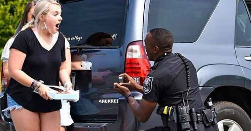 Georgia police officer surprises his girlfriend with a proposal at traffic stop with the help of fellow officers