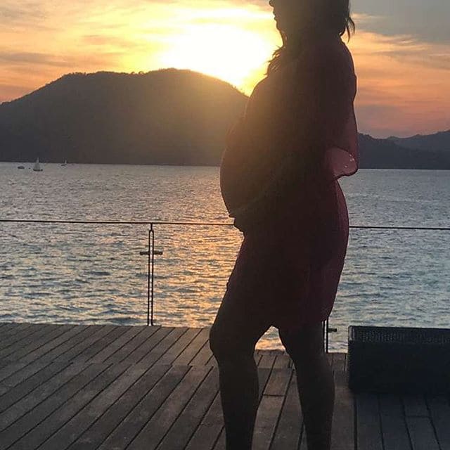 The 43-year-old shared some picturesque videos of her baby bump as well as the beautiful sunset on her social media account. (Source: Instagram)