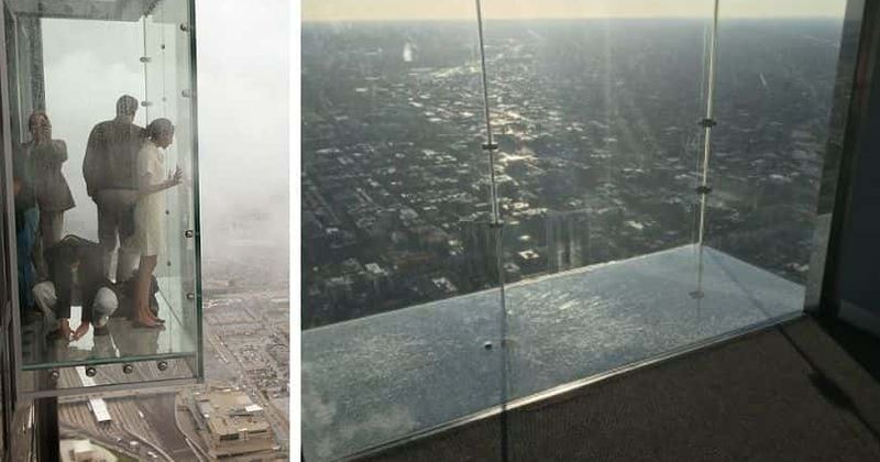 Chicago's Willis Tower's Skydeck glass ledge on 103rd floor cracks under tourists' feet leaving them terrified