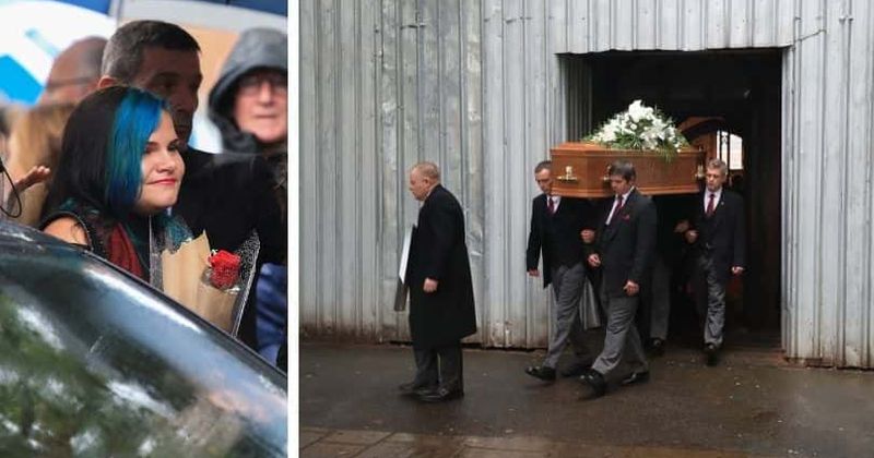 Freddie Starr's daughter joins mourners as he is laid to rest in coffin engraved with Elvis Presley song title 'Return to Sender'