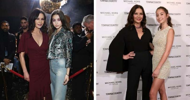 Catherine Zeta-Jones' 14-year-old lookalike daughter Carys shares the spotlight with her at the Dolce & Gabbana fashion show