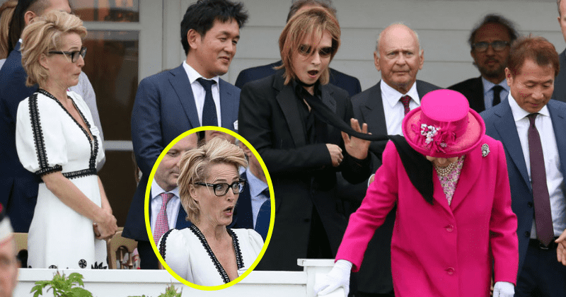 Gillian Anderson shocked as woman's scarf blows into Queen's face at Royal Windsor Cup leaving polo attendees horrified