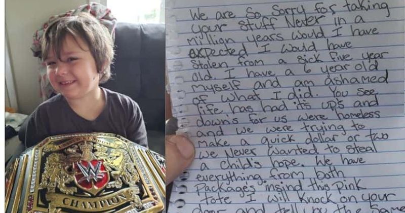 'We never wanted to steal a child's hope': Porch pirates return 5-yr-old's stolen WWE belt after they learned he was to have brain surgery