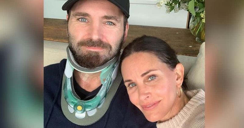 Courteney Cox 'taking care of' rocker beau Johnny McDaid as he sports neck brace after missing Glastonbury