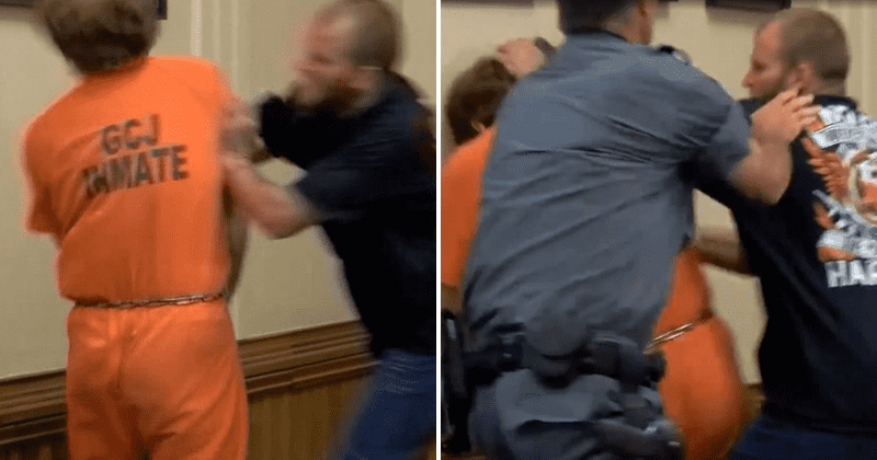 Man punches nephew's killer dad on camera minutes after he is sentenced to jail for killing 3-month-old son