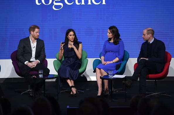 Prince Harry, Meghan Markle, Catherine, Duchess of Cambridge and Prince William, Duke of Cambridge attend the first annual Royal Foundation Forum held at Aviva on February 28, 2018 in London, England. (Photo by Eddie Mulholland - WPA Pool/Getty Images)