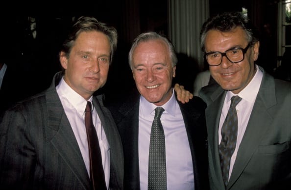 Jack Lemmon, Michael Douglas, and Milos Forman during Kodak Century Award To Milos Forman at Beverly Hills Hotel in Beverly Hills, CA, United States. (Photo by Jim Smeal/WireImage)