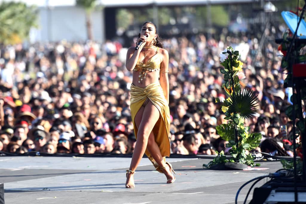 Singer Kali Uchis performs on the Outdoor stage during week 1, day 1 of the Coachella Valley Music And Arts Festival on April 13, 2018 in Indio, California. (Photo by Scott Dudelson/Getty Images for Coachella )
