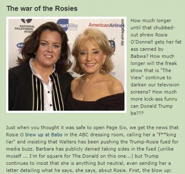 Reid allegedly referred to O'Donnell a 'chubbed-out shrew' as well as a 'fat a**' in this old post on her blog. (Source: Twitter)