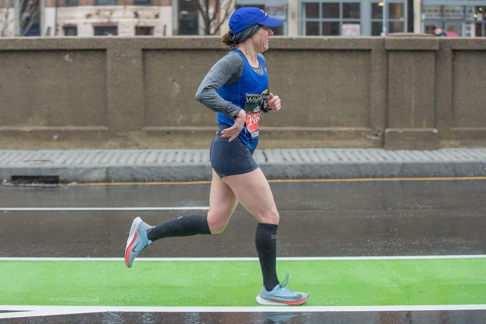 Jessica Chichester (above) running the Boston Marathon. (Source: Facebook)