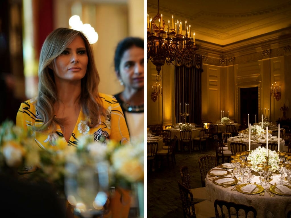 First Lady of the United States Melania Trump set up a royal state dinner for French President Emmanuel Macron and his wife Brigitte. (Getty Images)