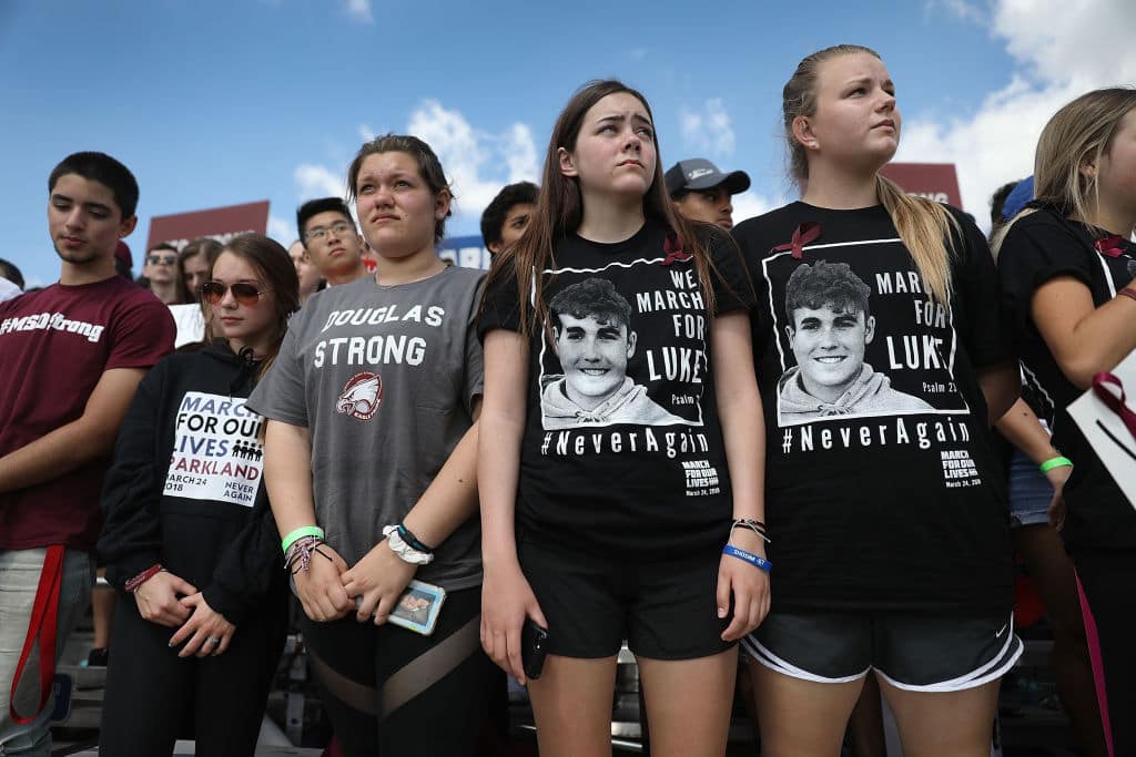 Marjory Stoneman Douglas High School students participate in the March For Our Lives event at Pine Trails Park before walking to the high school on March 24, 2018 in Parkland, Florida. (Getty Images)