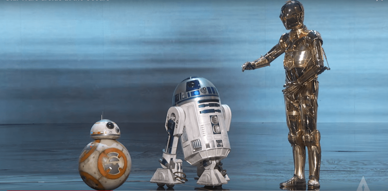 R2D2, C-3PO and BB-8 at the Oscars. (Youtube/Oscars)