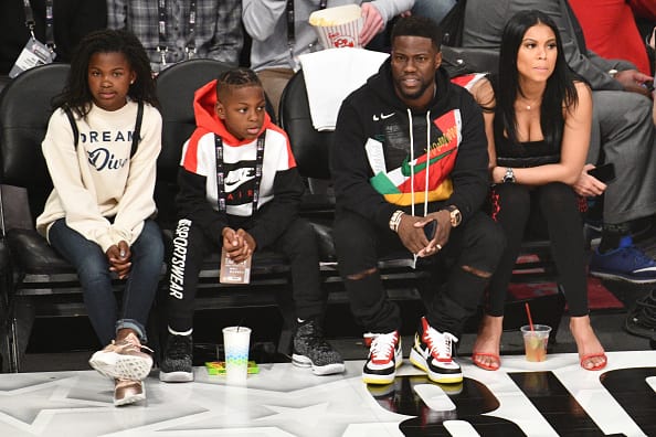 Actor Kevin Hart with wife Eniko and his children (Getty)