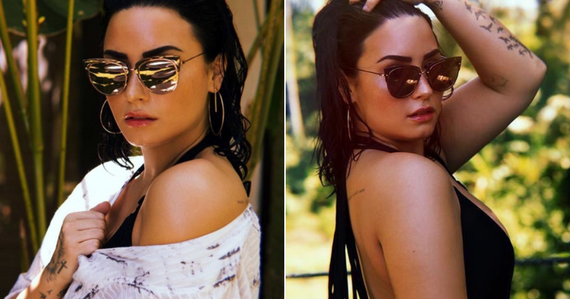 Demi Lovato models new range of sunglasses... but everybody's distracted by her revealing swimsuit