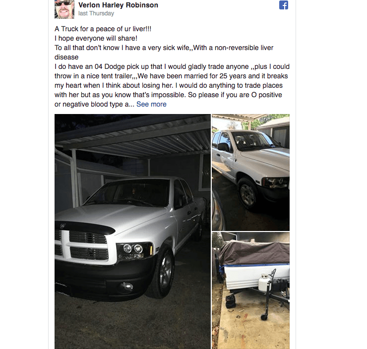 A screenshot of Verlon Ronibson's original Facebook post. (Facebook)