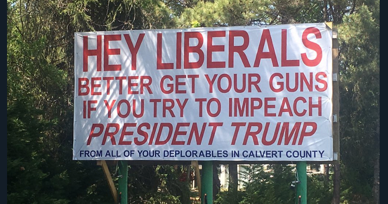Billboard warning 'liberals' to 'get your guns' over Trump impeachment efforts to be taken down