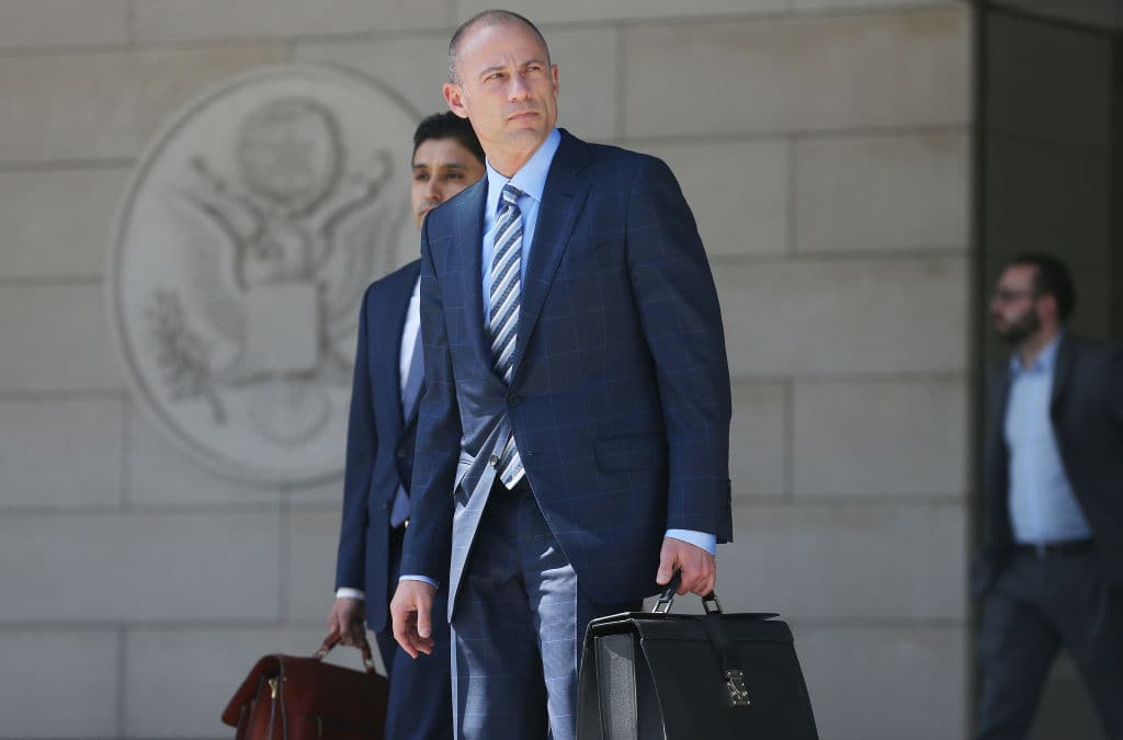 Michael Avenatti (C), attorney for Stephanie Clifford, also known as adult film actress Stormy Daniels, leaves the U.S. District Court for the Central District of California on April 20, 2018 in Los Angeles, California. (Photo by Mario Tama/Getty Images)