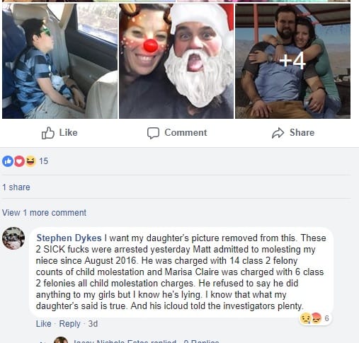 Screenshot from Marisa Claire's Facebook account