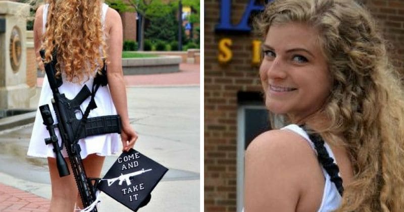 Kent State graduate poses with an AR-10 rifle outside campus to fight university rules