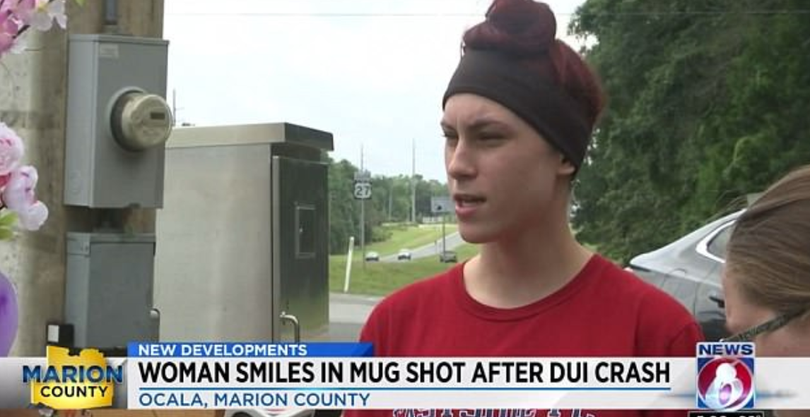 Kroll pictured at the site of the crash said: 'She has no remorse for what she did at all and I hope that judge sees that picture and says the same thing' (WKMG Screenshot)