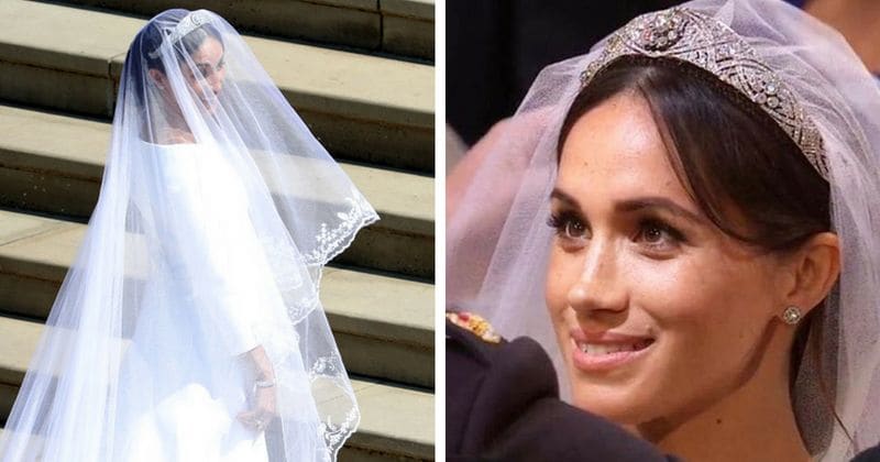 Meghan Markle wears Queen Mary's diamond bandeau tiara, lent to her by the Queen