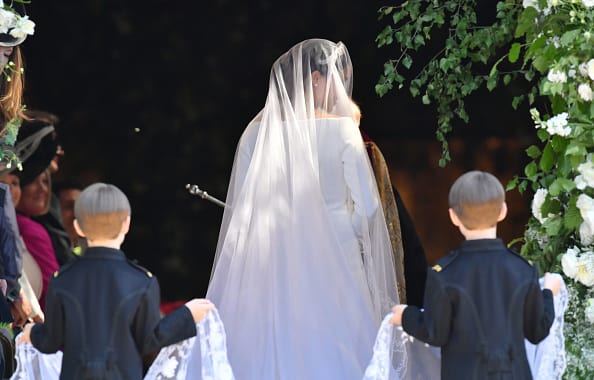She wore Queen Mary's diamond bandeau tiara, which she borrowed from Queen Elizabeth II. It has 11 sections and features a detachable center. (Getty Images)