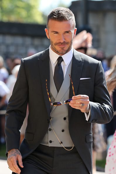 David Beckham arrives at St George's Chapel at Windsor Castle before the wedding of Prince Harry to Meghan Markle on May 19 (Getty Images)