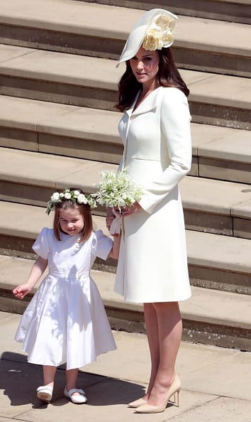 Kate Middleton and Princess Charlotte arrive at St George's Chapel at Windsor Castle before the wedding of Prince Harry to Meghan Markle on May 19 (Getty Images)