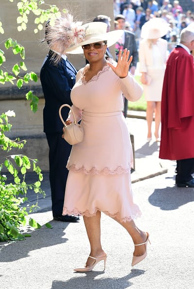 Oprah Winfrey arrives at St George's Chapel at Windsor Castle before the wedding of Prince Harry to Meghan Markle on May 19 (Getty Images)