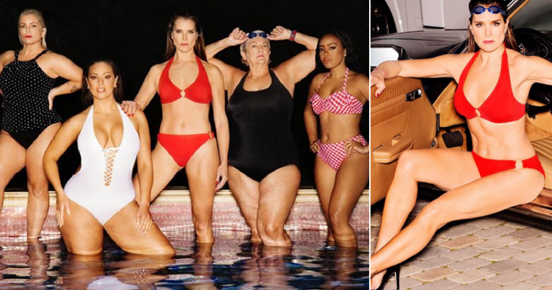 Brooke Shields looks stunning in red as she models for Power Suit, Swimsuits for All's latest campaign