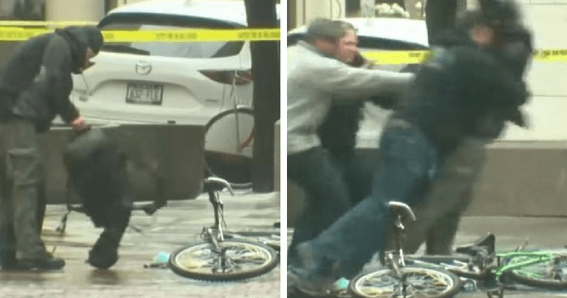 Watch: Impatient cyclist tackled by cops after he attempts to defuse a suspected bomb