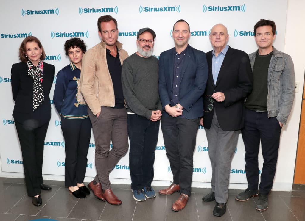 Jessica Walter, Alia Shawkat, Will Arnett, David Cross, Tony Hale, Jeffrey Tambor and Jason Bateman take part in SiriusXM's Town Hall with The Cast of Arrested Development. Getty images.