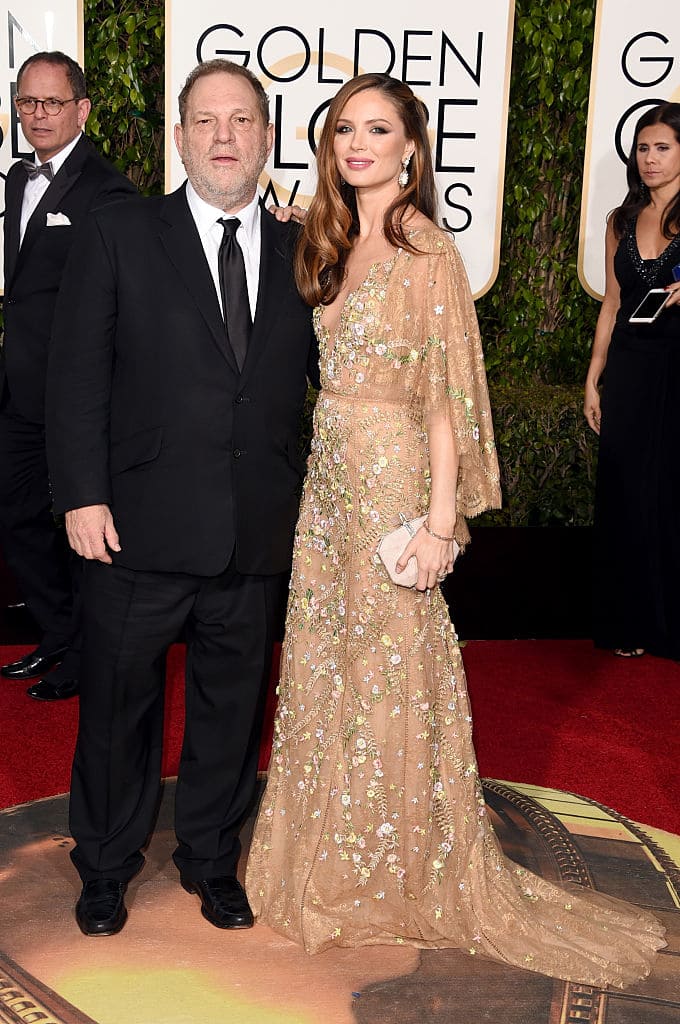 Producer Harvey Weinstein and designer Georgina Chapman attend the 73rd Annual Golden Globe Awards held at the Beverly Hilton Hotel on January 10, 2016 in Beverly Hills, California. (Photo by Jason Merritt/Getty Images)