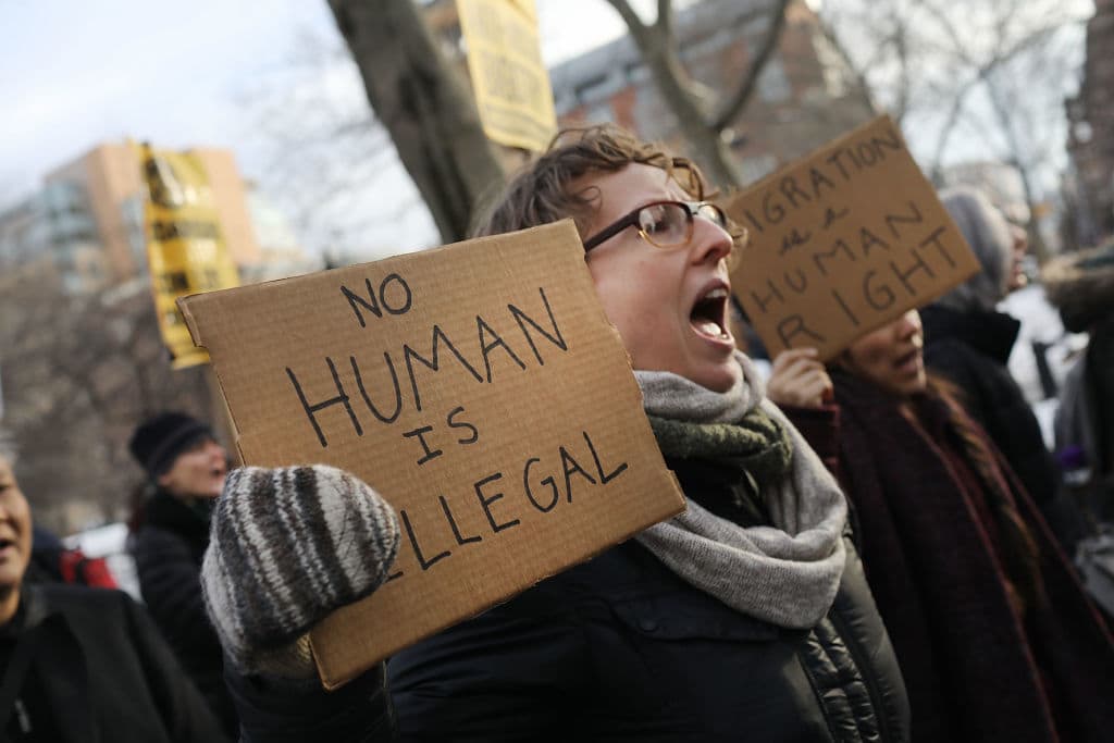 Demonstrators march against the immigration polices of President Donald Trump and other issues on February 11, 2017 in New York City. (Getty Images)