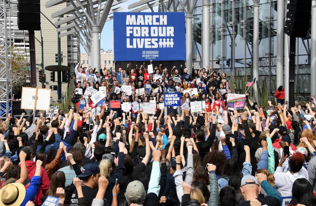 Demonstrators protesting against gun violence in the country during March For Our Lives. (Getty Images)
