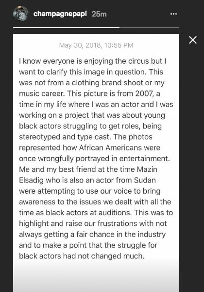 Screengrab of Drake's Instagram Story on May 31
