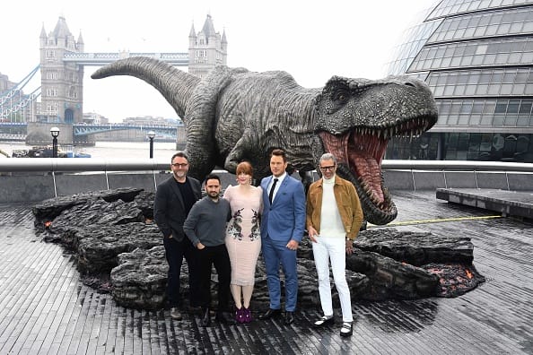 Collin Trevorrow with Jurassic World 2 cast at a London photocall (Getty)