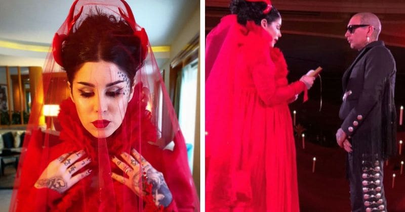 Bold red! Kat Von D's celebrates wedding to Rafael Reyes in unique and goth spectacular fashion