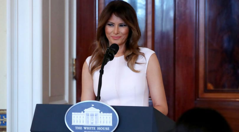 First Lady Melania Trump speaks at a luncheon for governors spouses in the Blue Room at the White House, on February 26, 2018 in Washington, DC. The nation's governors were in town for their annual meeting with the President. (Getty Images)