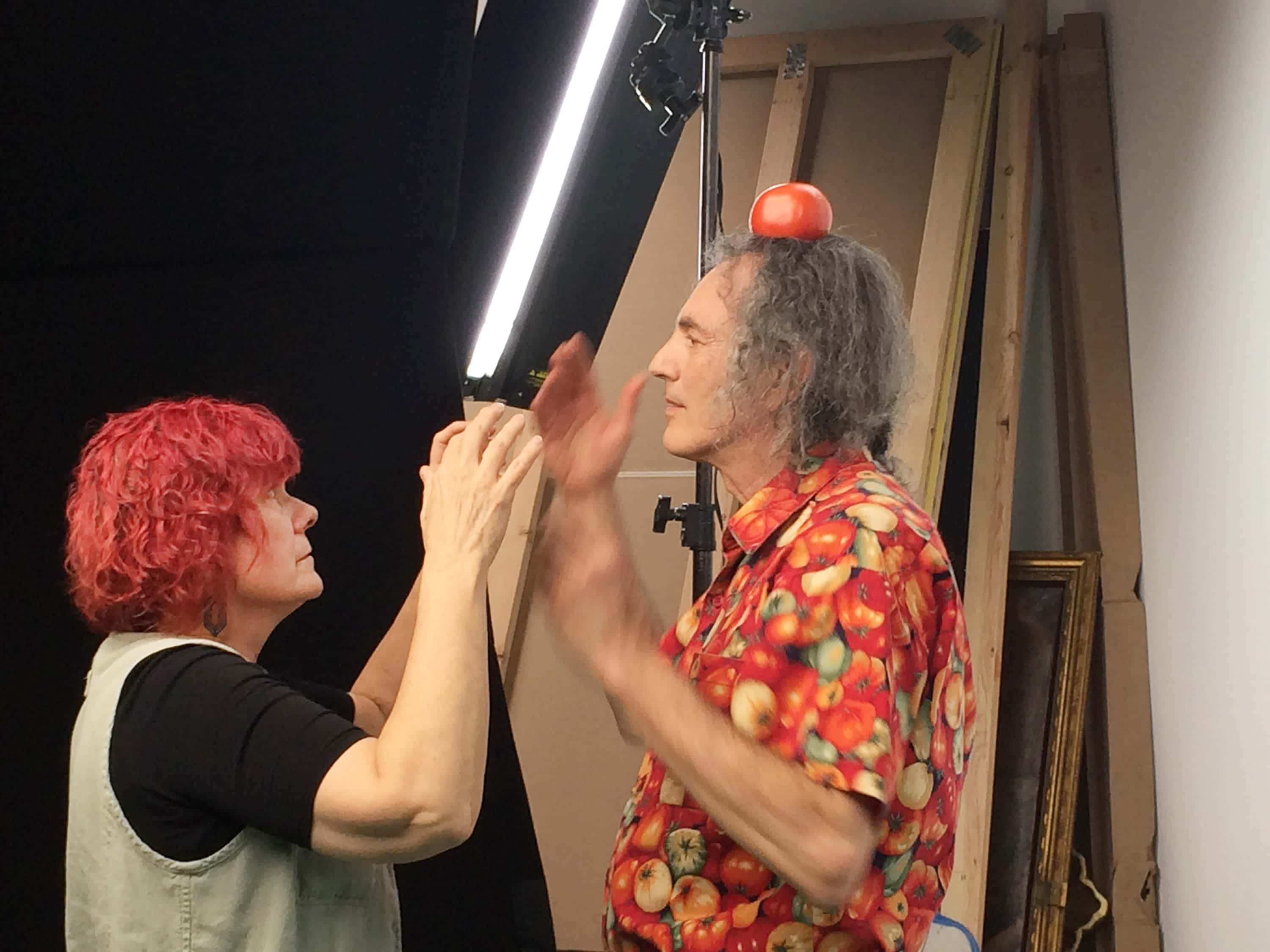 Jane with her husband, behind the scenes at 'Shirts!' (Joan Sberro)