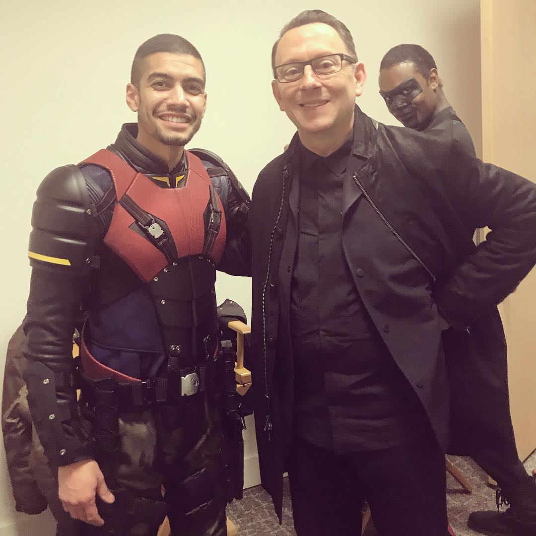 Rick with Michael Emmerson who portrayed Cayden James and Echo Kellum who portrays the vigilante Mr Terrific (Instagram)