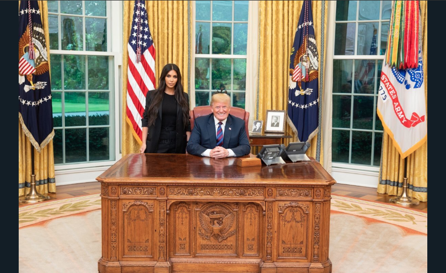 Kim Kardashian pictured with President Donald Trump during the celebrity's visit to the White House. (Twitter)